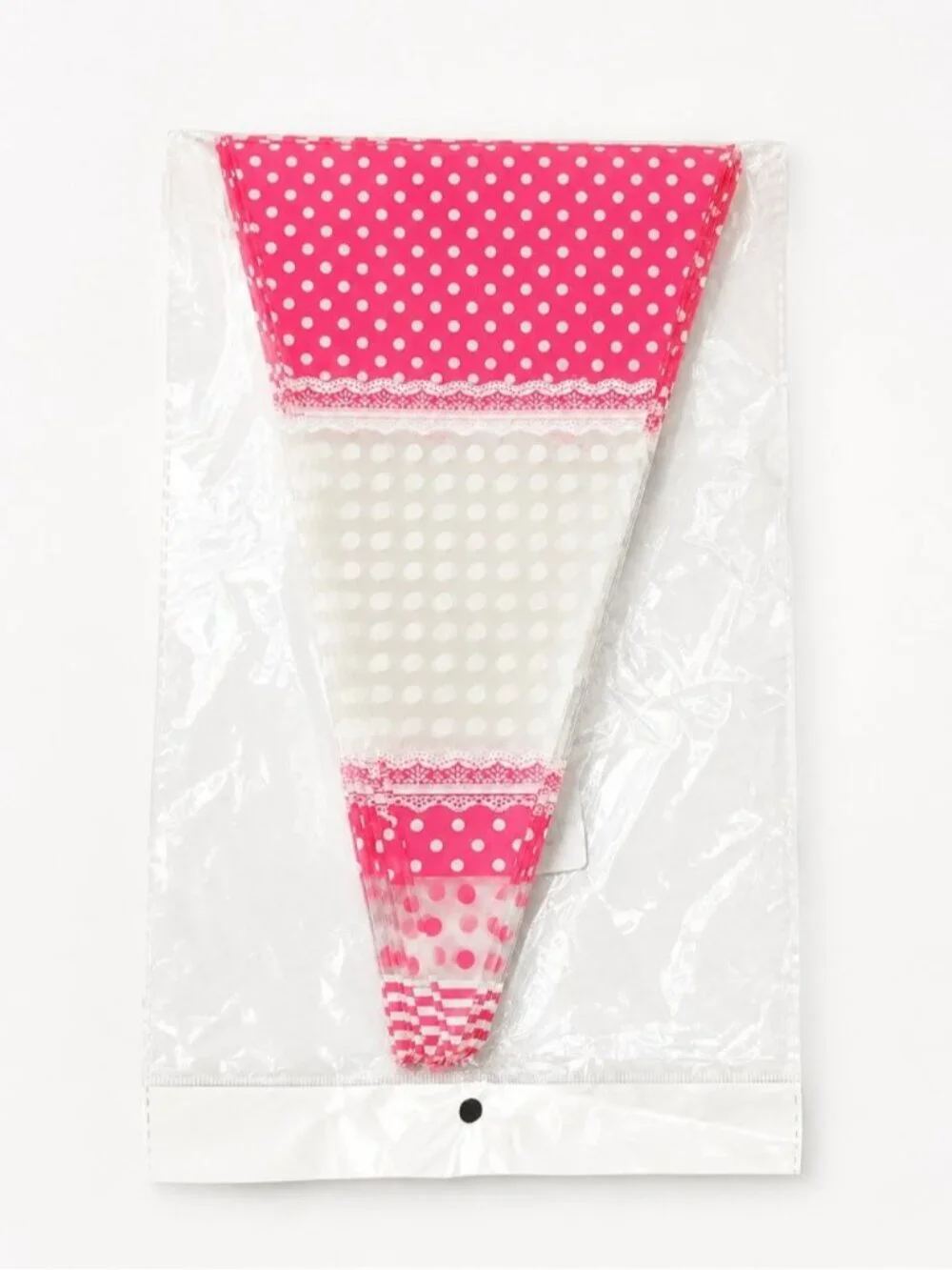 50pc Pink Polka Dot Cellophane Cone Treat Bags 18x30cm Party Candy Favor Bags